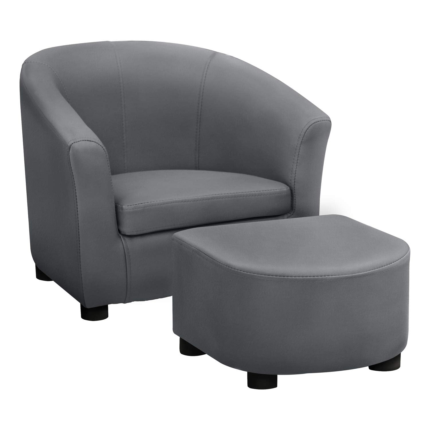 Monarch Specialties 2-Piece Set Children's Barrel Design Armchair with Ottoman-Upholstered Toddler and Kids Juvenile Chair, Grey